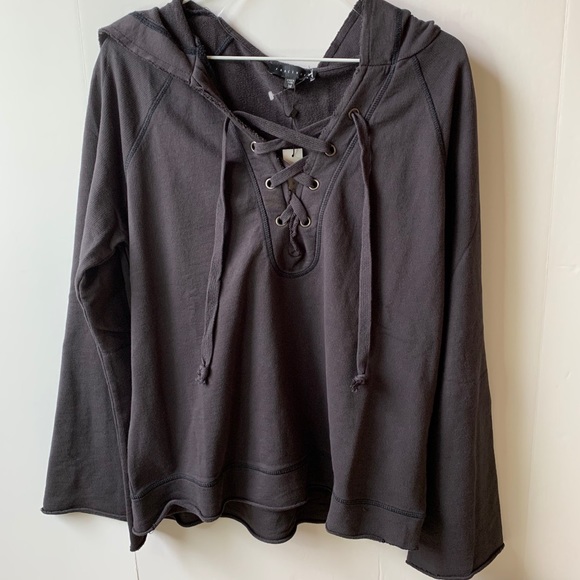Sanctuary Nordstrom Bailey Lace Up Hoodie Dark Grey Black NEW - Picture 3 of 6